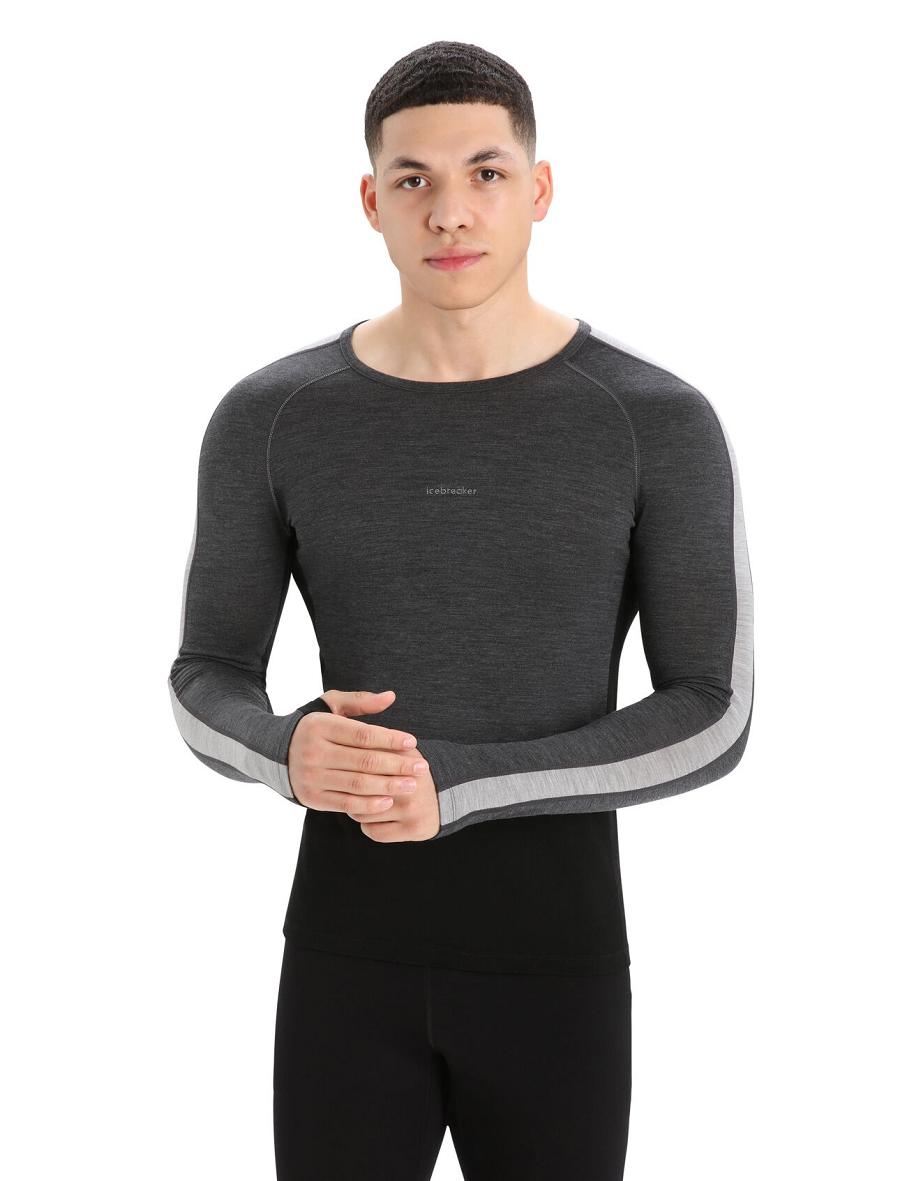 Icebreaker 200 ZoneKnit™ Merino Long Sleeve Crewe Férfi Base Layers Fekete | HU 1327GSOL